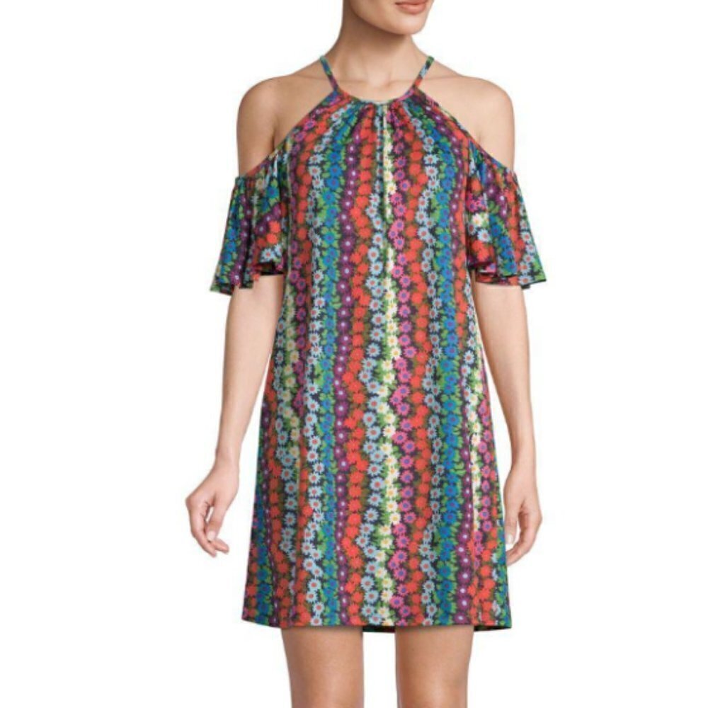 Trina Turk Viola Cold-Shoulder Floral Shift Dress